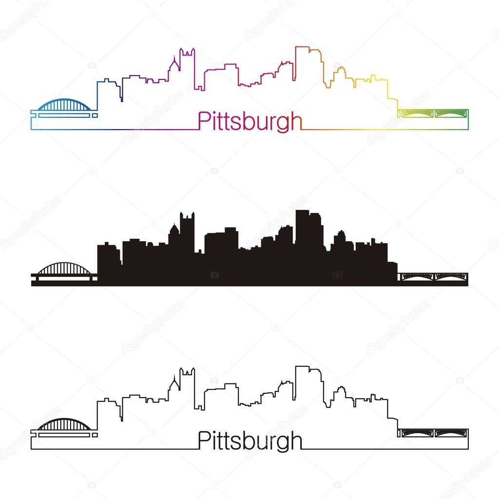 Pittsburgh skyline linear style with rainbow
