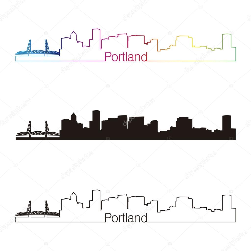 Portland skyline linear style with rainbow