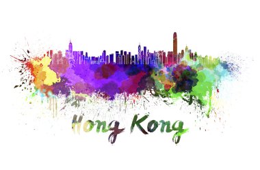 Hong Kong skyline in watercolor clipart