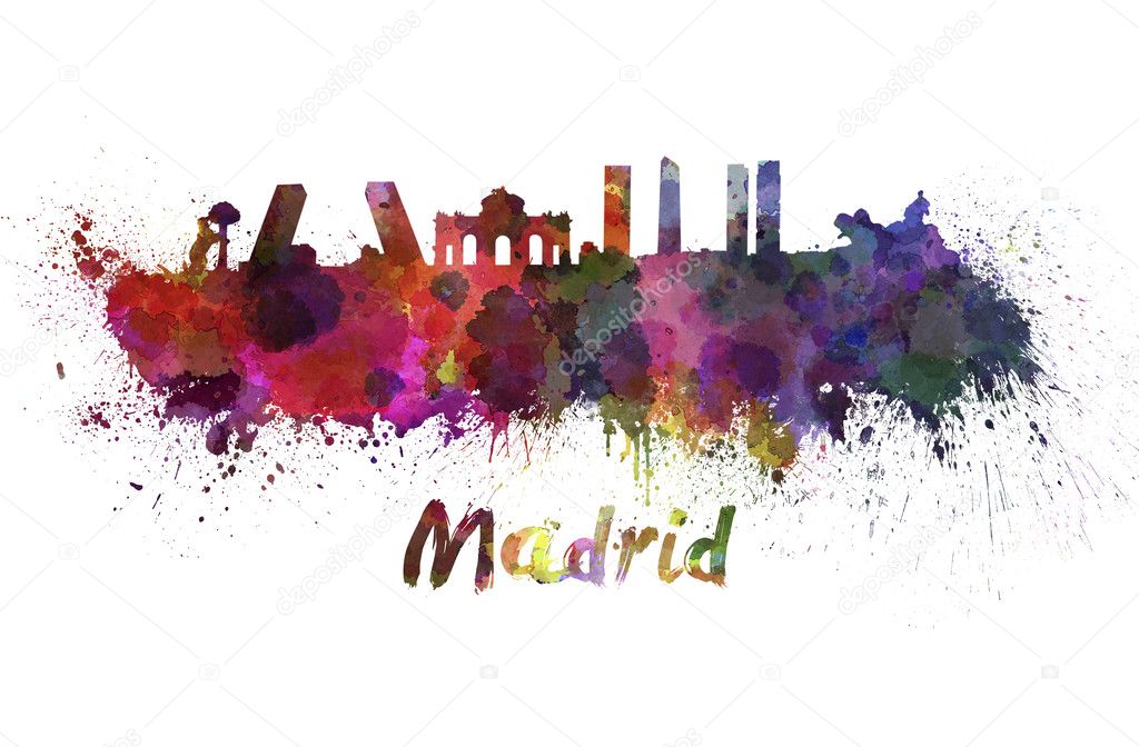 Madrid skyline in watercolor