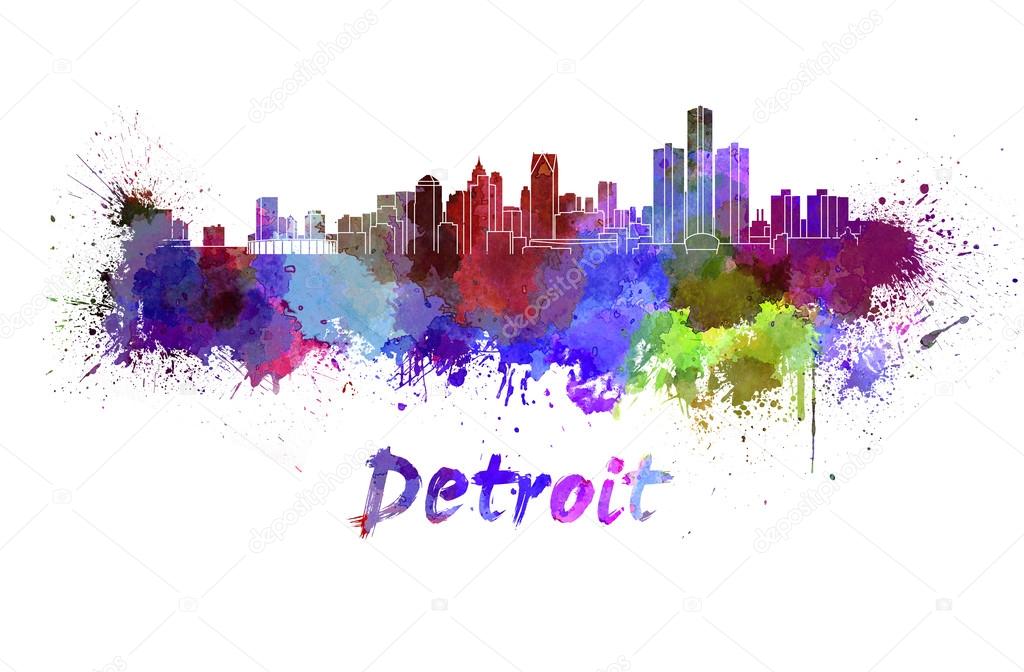 Detroit skyline in watercolor