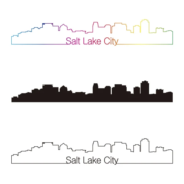 Salzsee Stadt Skyline linearen Stil mit Regenbogen — Stockvektor