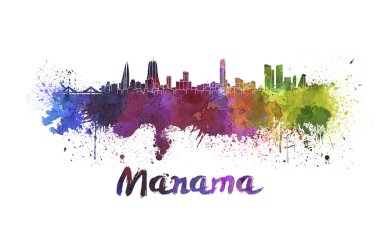 Manama skyline in watercolor clipart
