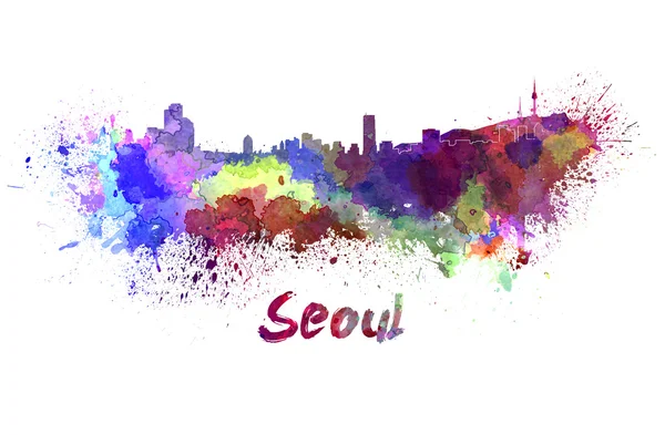 Skyline di Seoul in acquerello — Foto Stock