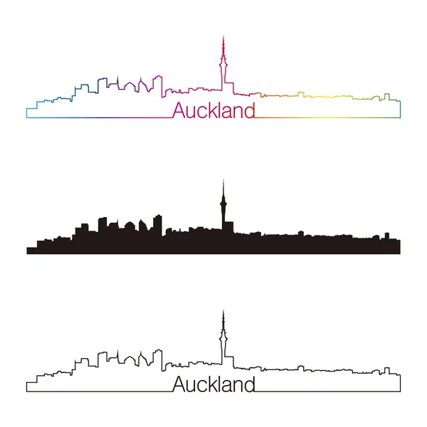 Auckland skyline in stile lineare con arcobaleno — Vettoriale Stock