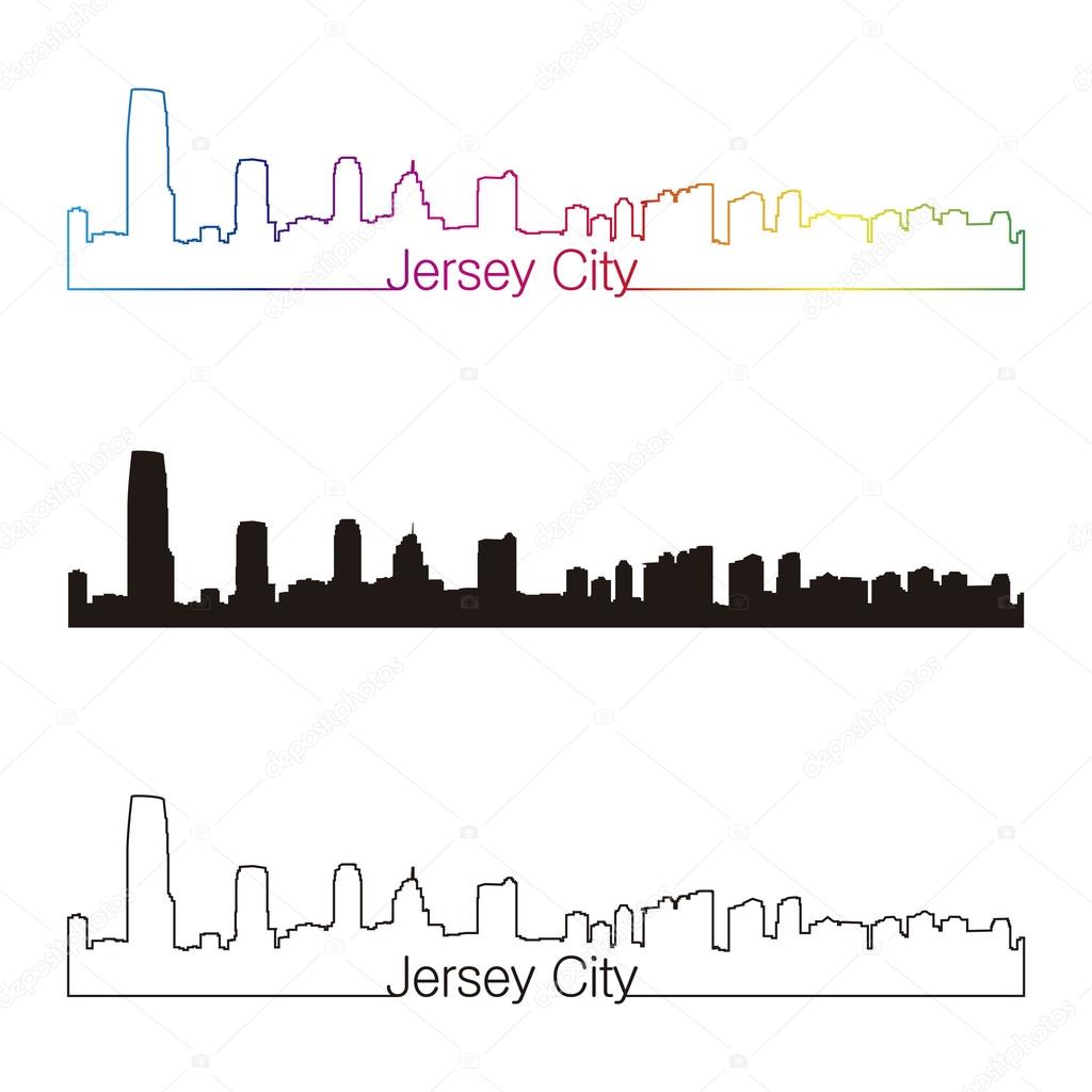 Jersey City skyline linear style with rainbow