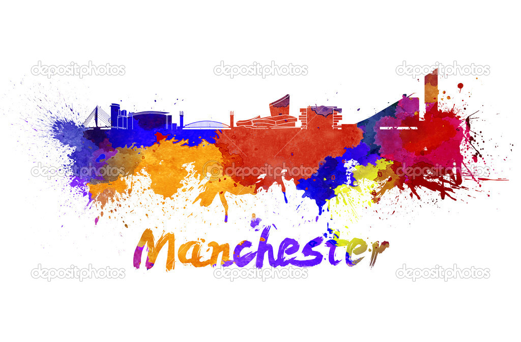 Manchester skyline in watercolor