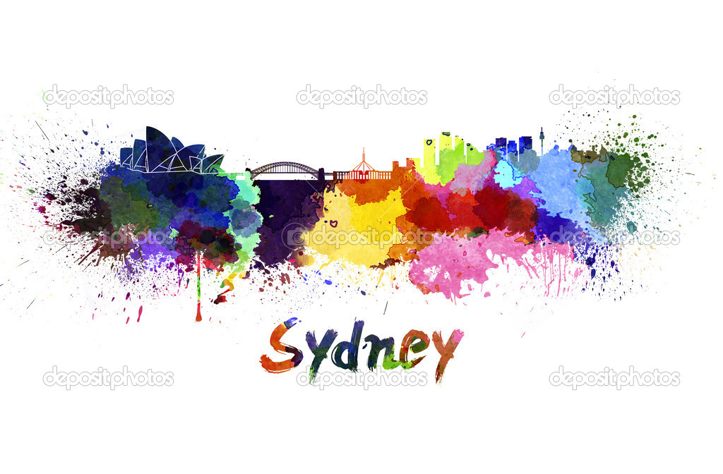 Sydney skyline in watercolor