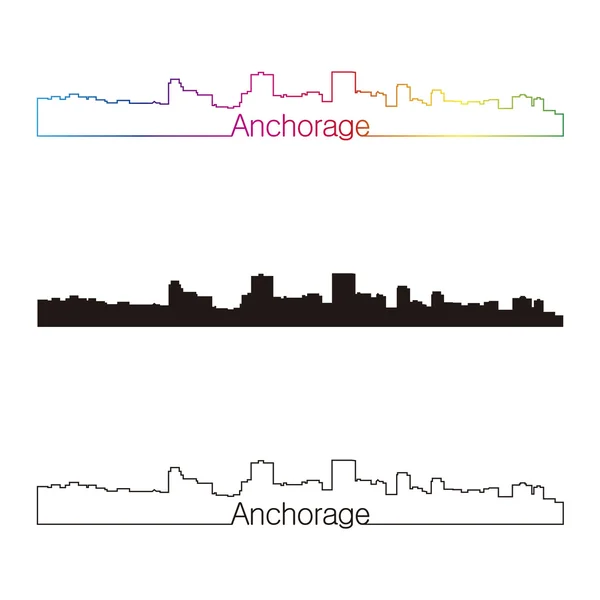Anchorage skyline linear style with rainbow — Stock Vector