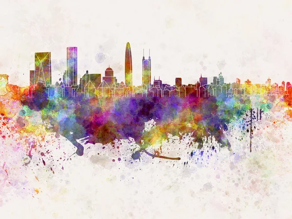 Shenzhen skyline in watercolor background — Stock Photo, Image