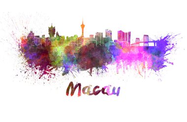 Macau skyline in watercolor clipart