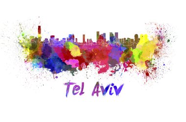 Tel Aviv skyline in watercolor clipart