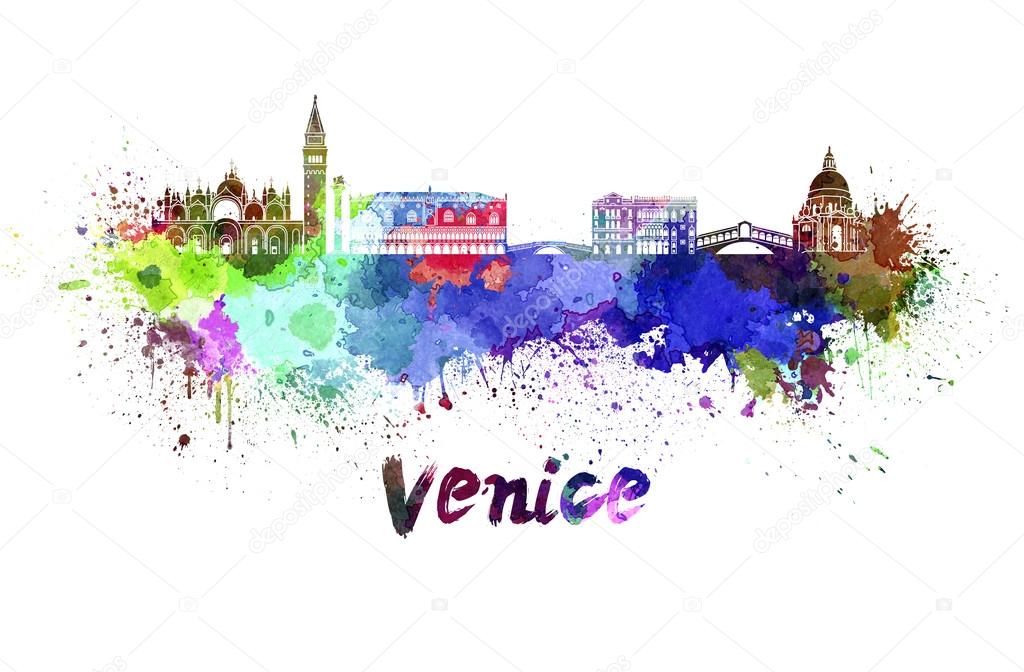 Venice skyline in watercolor