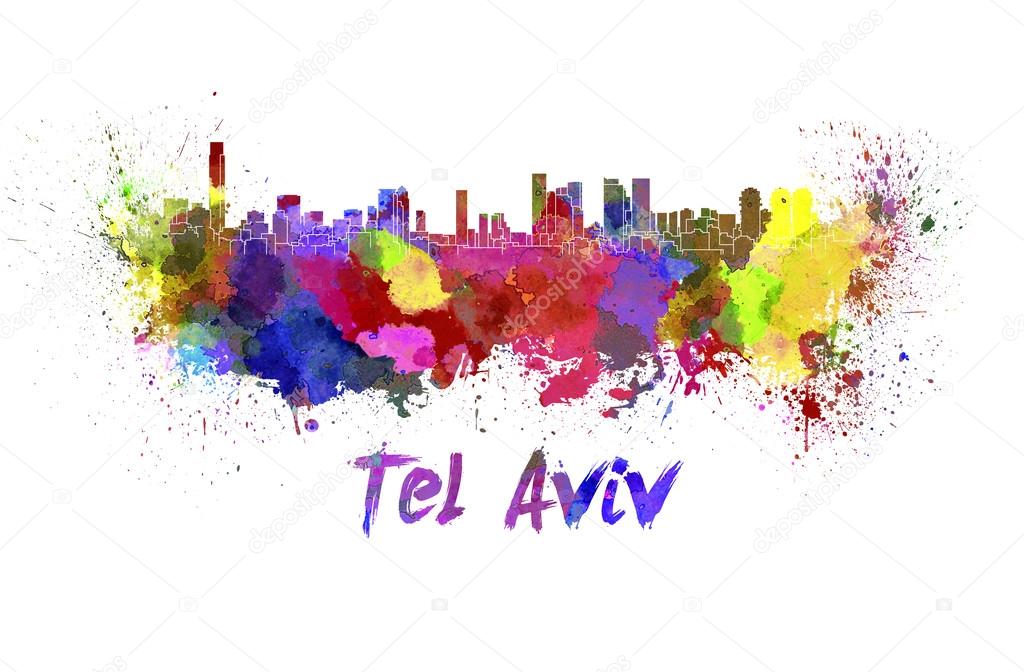 Tel Aviv skyline in watercolor