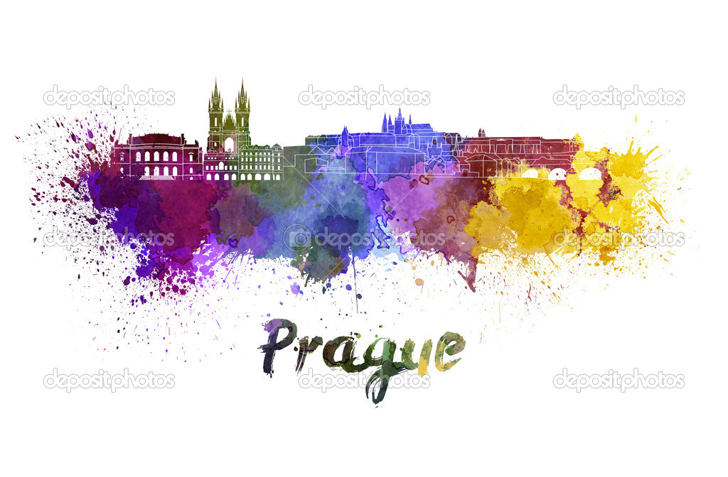 Prague skyline in watercolor