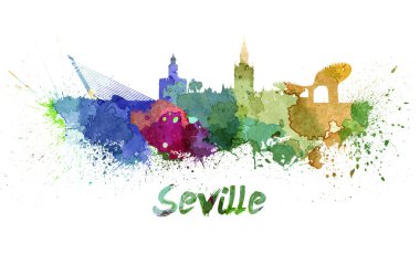 Seville manzarası içinde suluboya