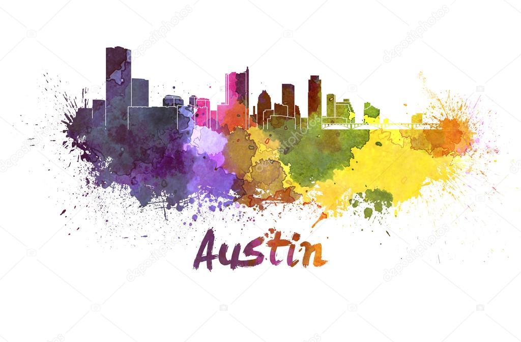 Austin skyline in watercolor