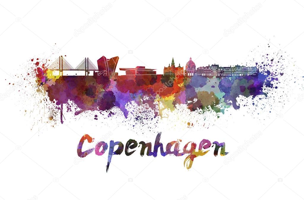 Copenhagen skyline in watercolor