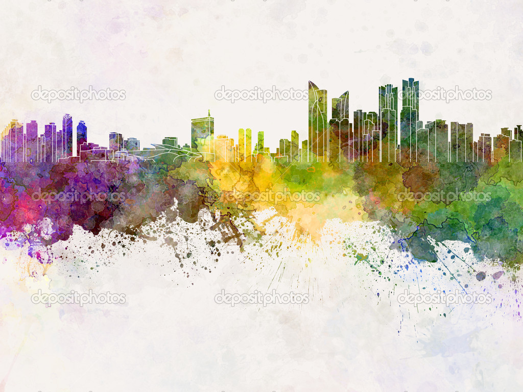 Busan skyline in watercolor background