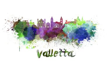 Valletta manzarası içinde suluboya