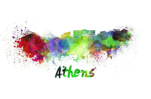 Panorama Athén v akvarel — Stock fotografie