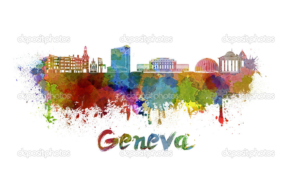 Geneva skyline in watercolor
