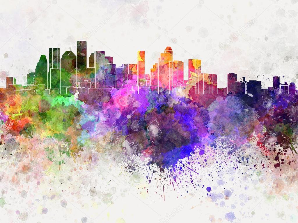 Houston skyline in watercolor background
