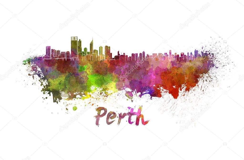 Perth skyline in watercolor