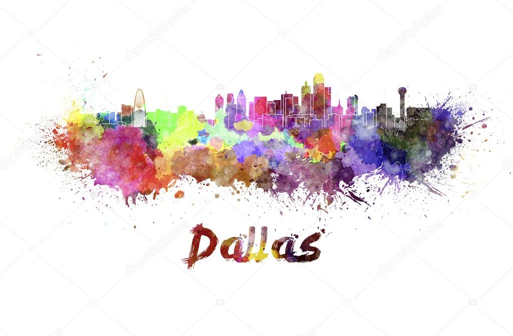 Dallas skyline in watercolor