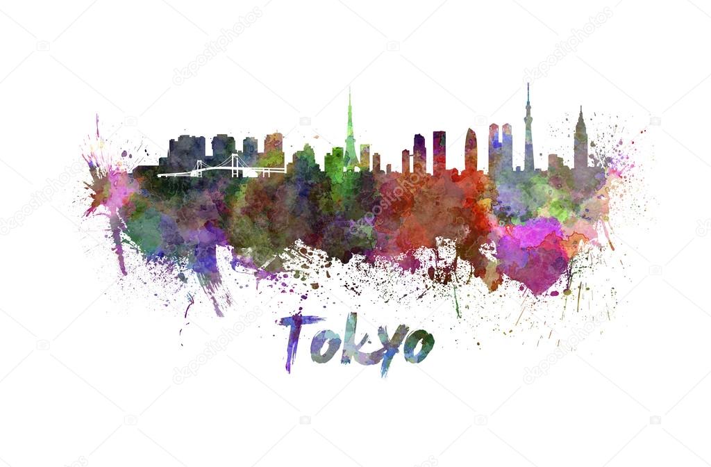 Tokyo skyline in watercolor