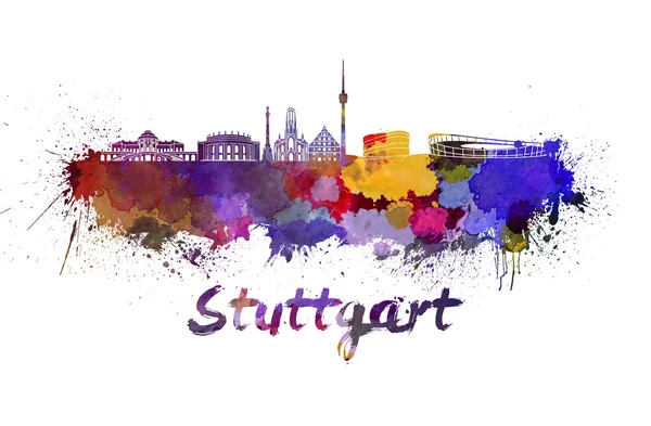 Stuttgart silhuett i akvarell — Stockfoto