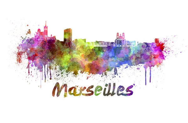 Marseilles skyline in watercolor — Stock Photo, Image