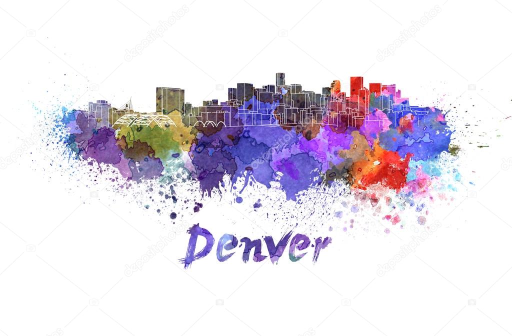 Denver skyline in watercolor