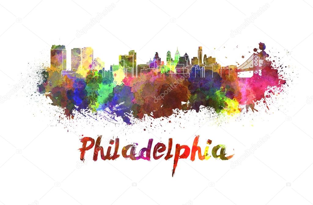 Philadelphia skyline in watercolor