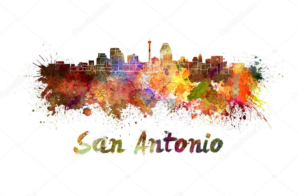 San Antonio skyline in watercolor