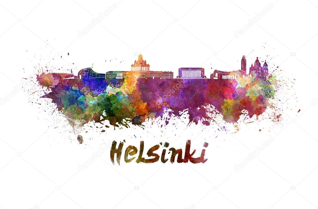 Helsinki skyline in watercolor