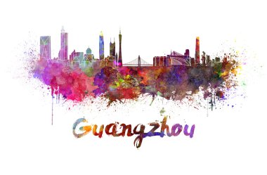 Guangzhou skyline in watercolor clipart