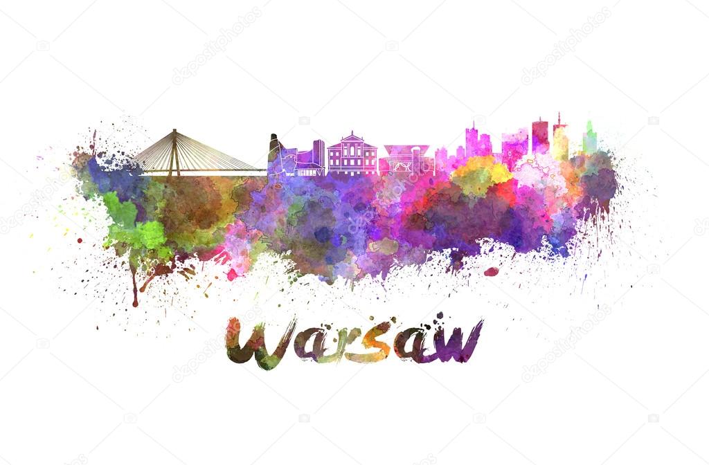 Warsaw skyline in watercolor