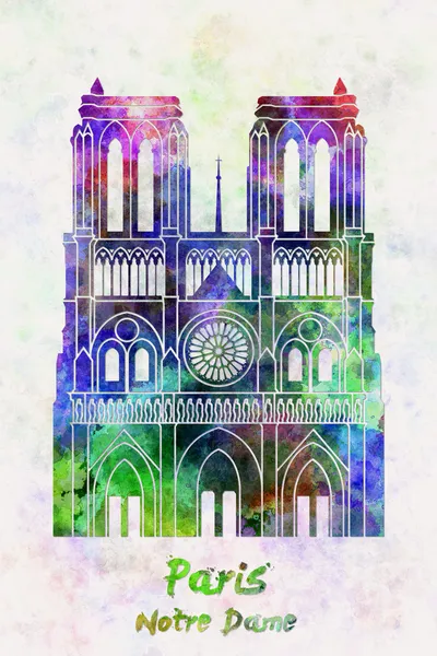 Pariser Wahrzeichen Notre Dame in Aquarell — Stockfoto