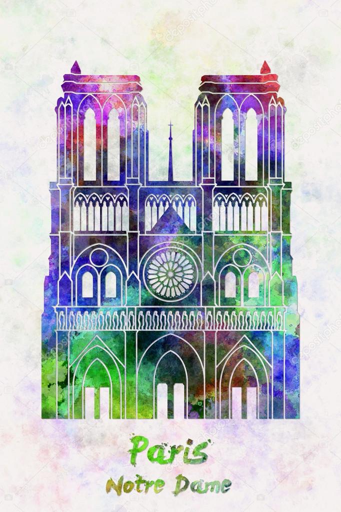 Paris Landmark Notre Dame in watercolor