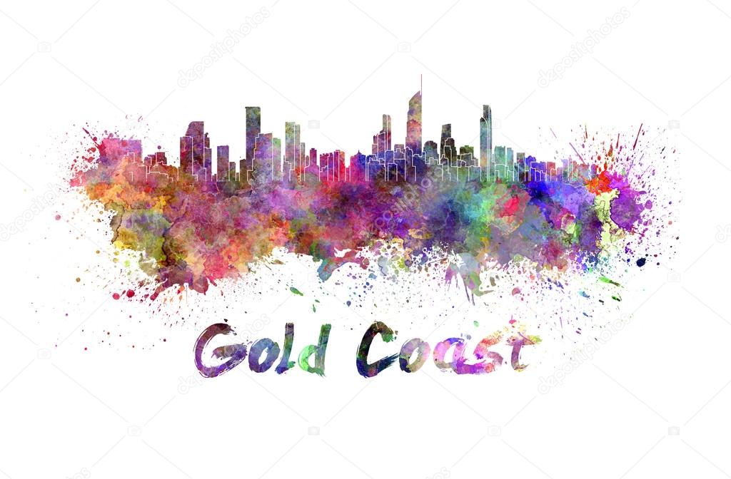 Gold Coast skyline in watercolor