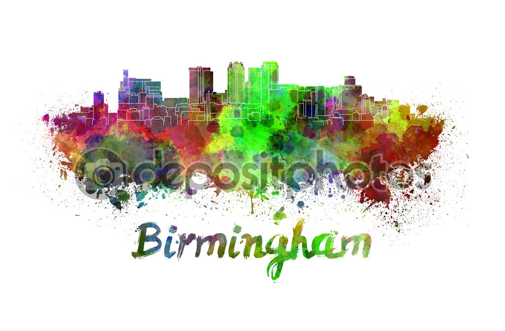 Birmingham skyline in watercolor