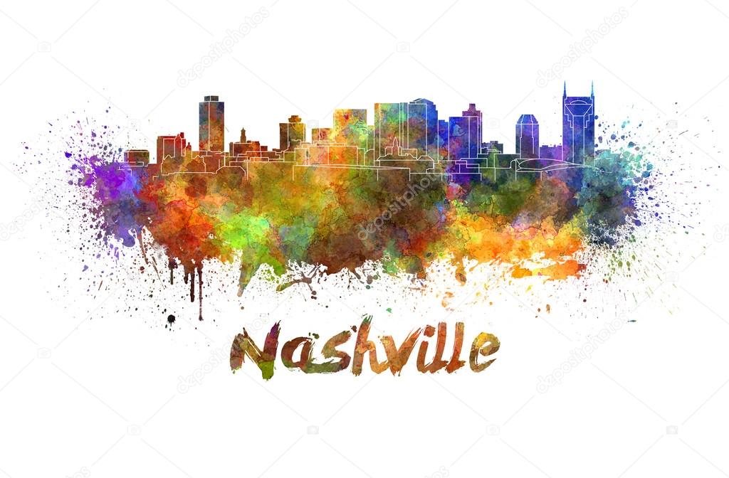 Nashville skyline in watercolor