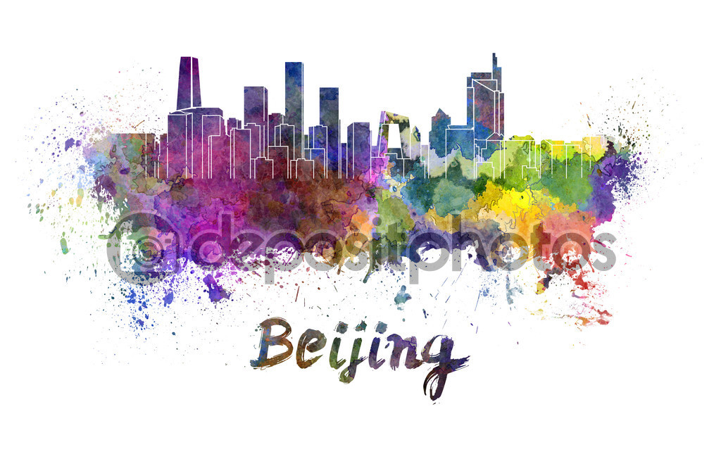 Beijing skyline in watercolor