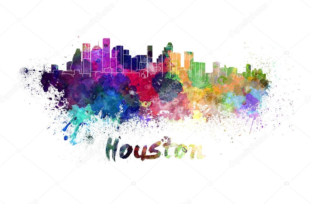 Houston skyline in watercolor