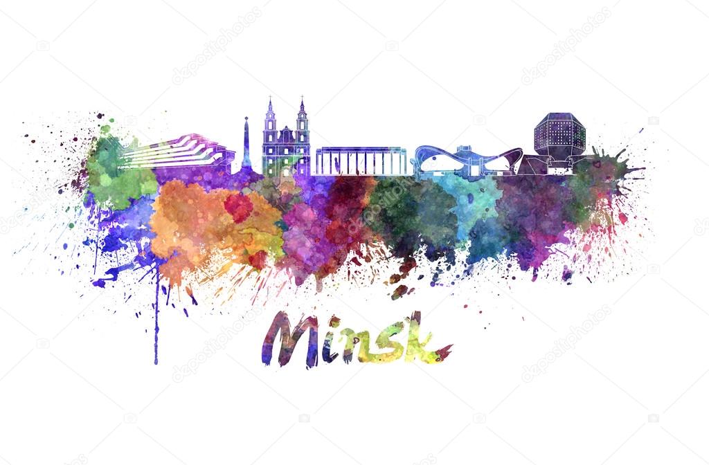 Minsk skyline in watercolor