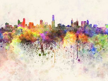 Melbourne silüeti suluboya arka planda