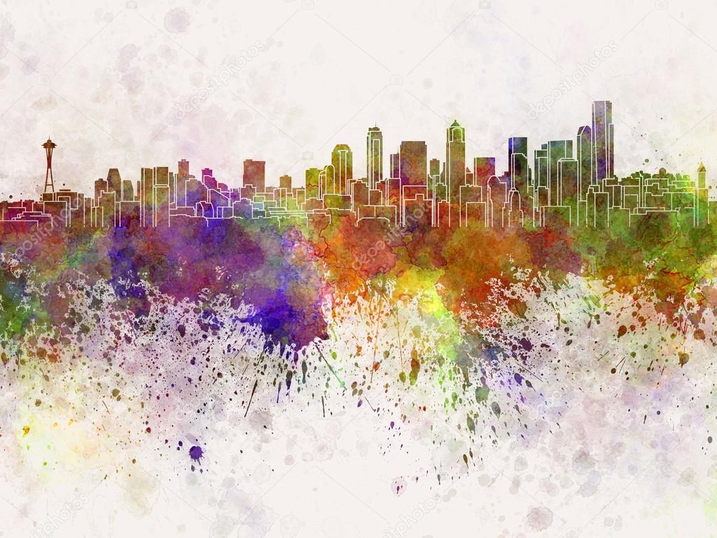 Seattle skyline in watercolor background