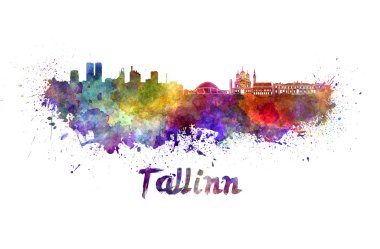Tallinn manzarası içinde suluboya