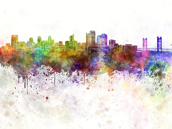 Sacramento skyline in watercolor background — Stock Photo, Image